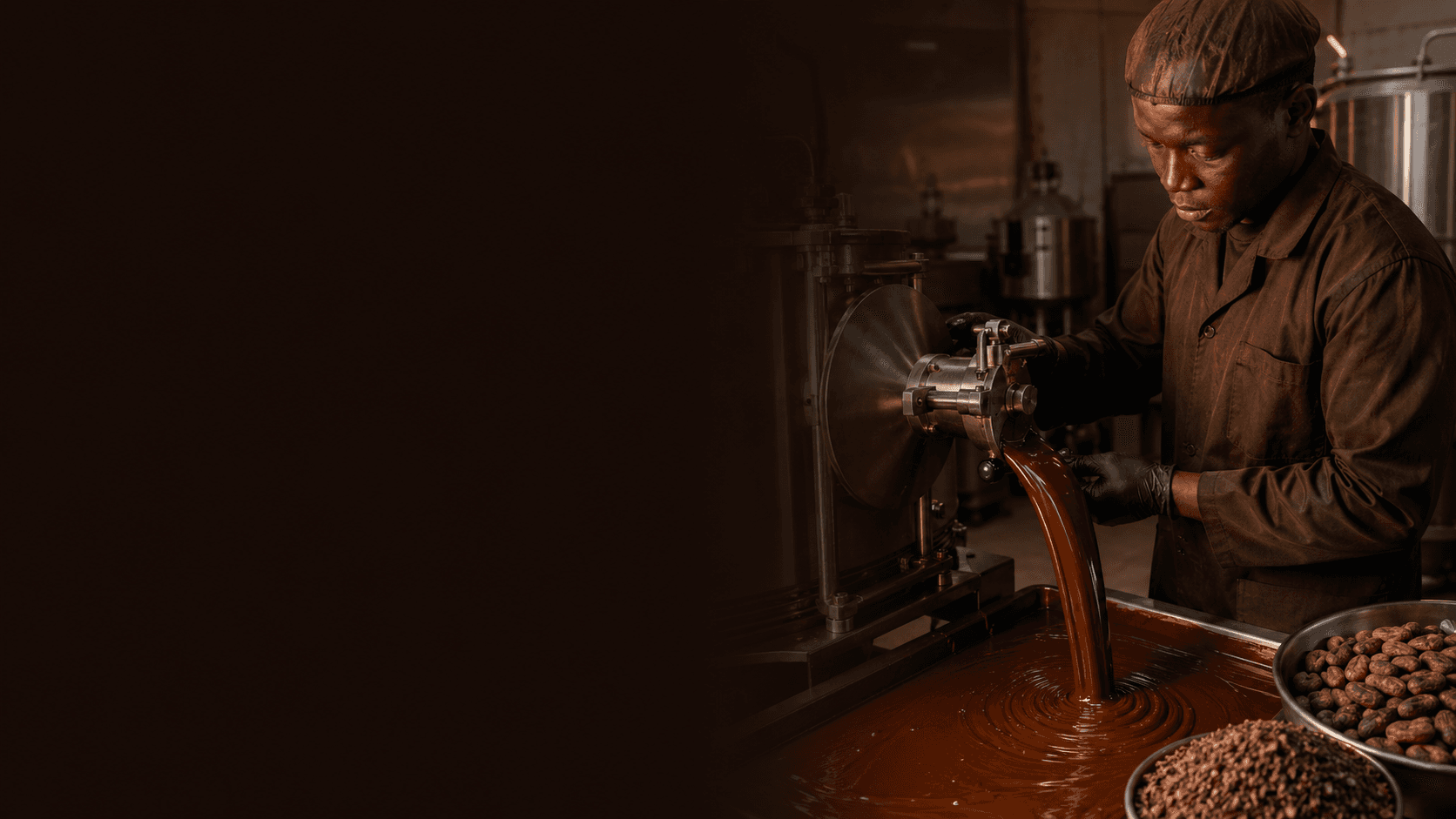 Technician on a cocoa processing line